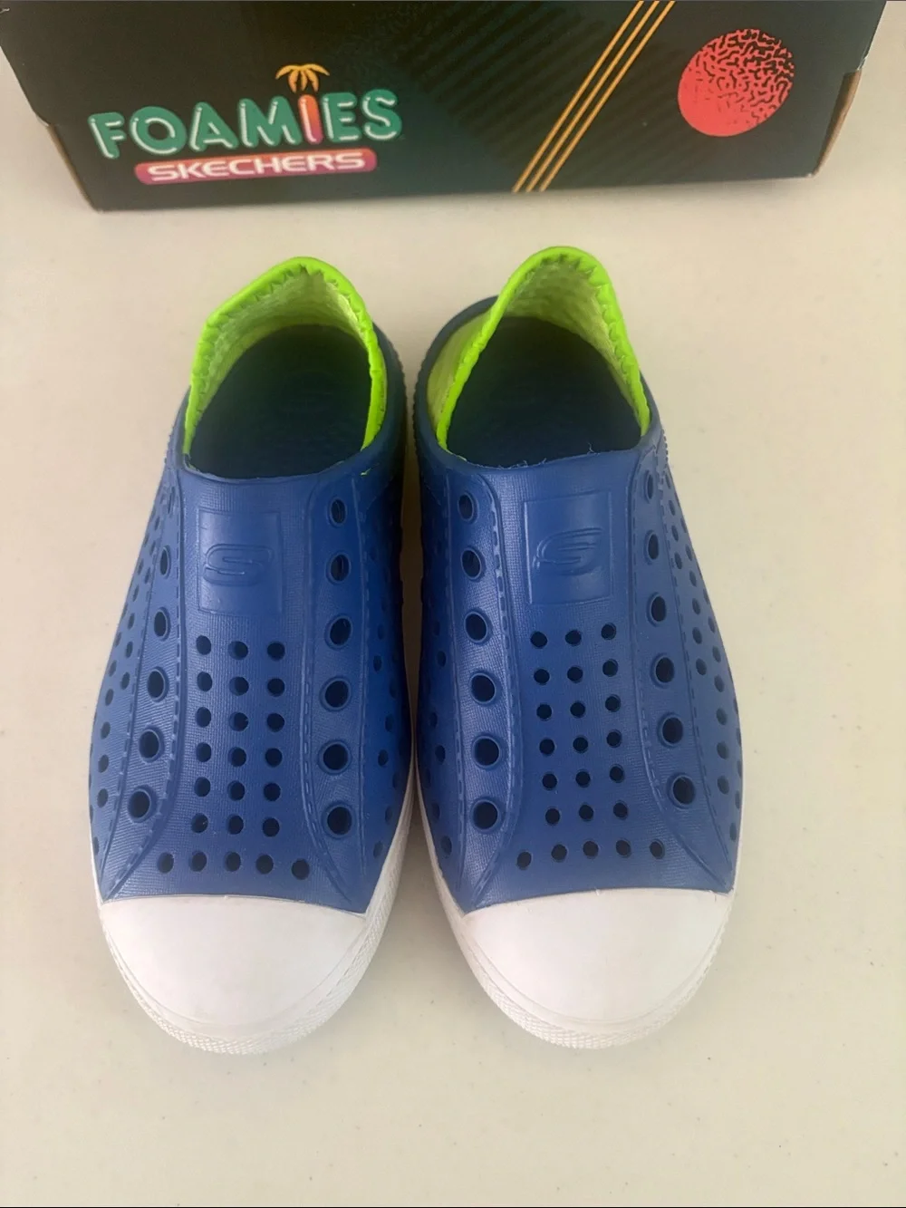 Skechers Kids Perforated Slip-On Water Shoes in Blue & Neon Green